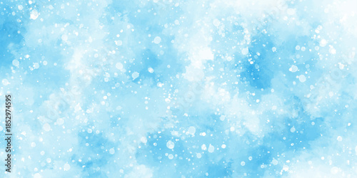 Abstract blue sky watercolor background. light blue bokeh glitter background on blurred texture. watercolor stain with hand paint pattern on blue splash with canvas. beautiful blue sky with cloud.