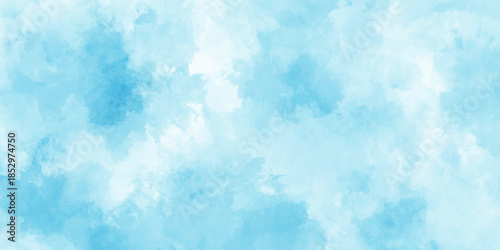 Abstract background with panorama of blue sky and white cloud nature design. horizon spring morning sky with clouds background. hand painted watercolor shades sky clouds.