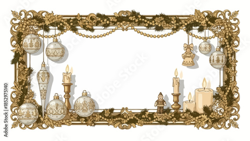 Antique gold ornate picture frame on white background