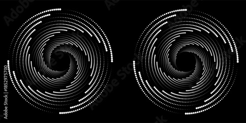 Circle dots texture isolated on white background. Vector abstract design element spiral circle sound wave vector logo modern black and white