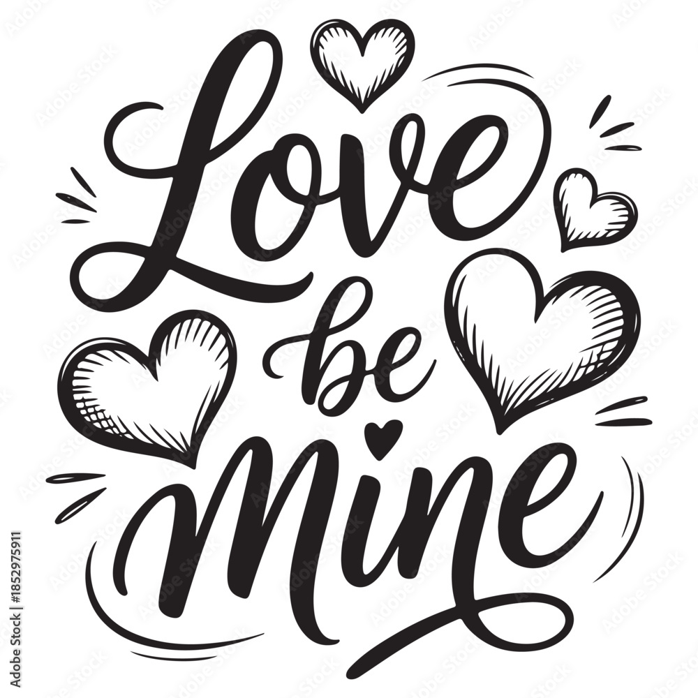 Fototapeta premium Hand Drawn Brush Stroke Hearts with Lettering – Romantic Wedding Design
