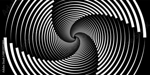 Abstract Circular Pattern Vector Background. Round Colorful Arcs Spiral Backdrop. Moving Circles. 3D Tunnel Depth Effect. Vector Illustration. Radial Speed Lines.