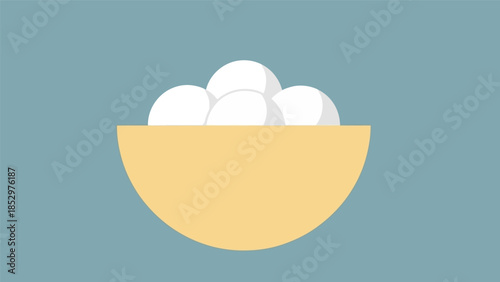 Simple flat illustration of a bowl filled with white eggs, perfect for cooking and baking concepts.