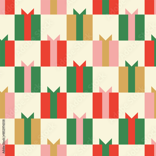 Seamless festive vector pattern with colorful holiday gift boxes with bows
