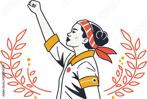 Woman raising fist for empowerment and rights