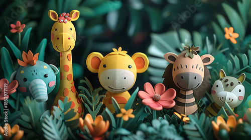 Playful cutouts animals in jungle 