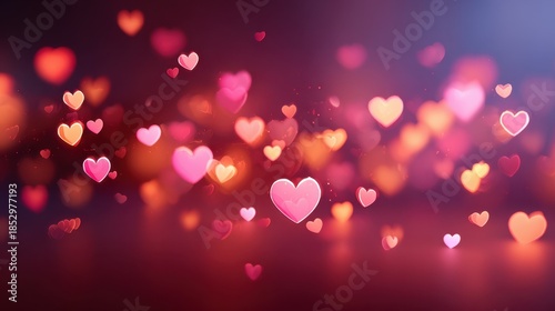 Floating hearts in a dreamy background