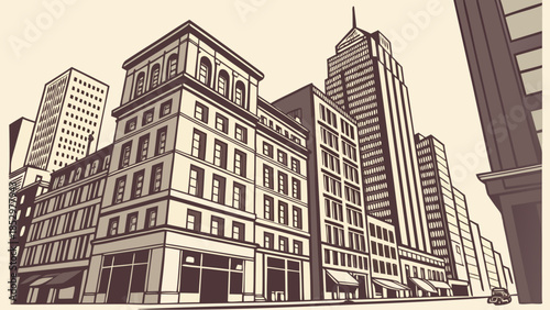 Boston skyline with tall buildings on a city street, suitable for travel brochures, city guides, and urbanthemed designs. Breathtaking panorama.