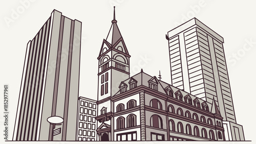 Boston skyline contrasts torontos old city hall with modern skyscrapers  perfect for travel blogs, city guides, and architectural publications.