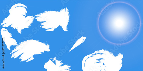 Sun in the blue sky. Sea waves. Summer, spring sunny day.