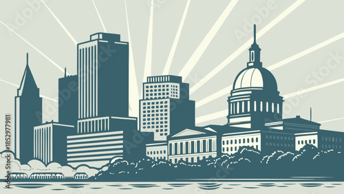 Boston skyline with tall buildings in vibrant area, suitable for travel brochures, websites, urban city design projects, and tourism promotions.