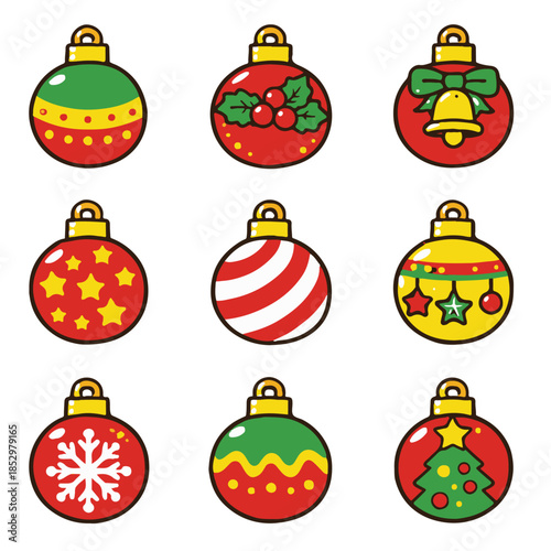 Minimal Christmas Ornament Ball Icon Set – Flat Holiday Vector Icons