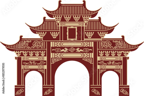 Traditional Chinese Archway Illustration with Intricate Details and Cultural Significance.