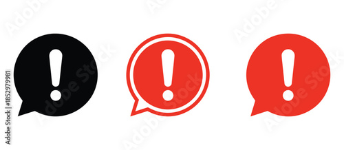 Warning alert bubble icon collection, featuring caution, notice, and important message symbols, modern flat vector graphics