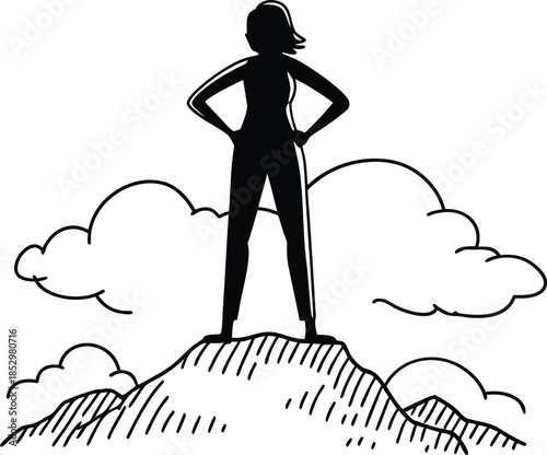 Empowered woman silhouette on mountain top