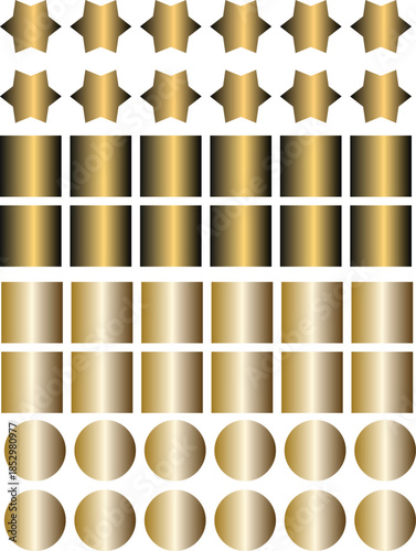 Golden Gradient Geometric Shapes Stars Squares Circles Isolated on White Background