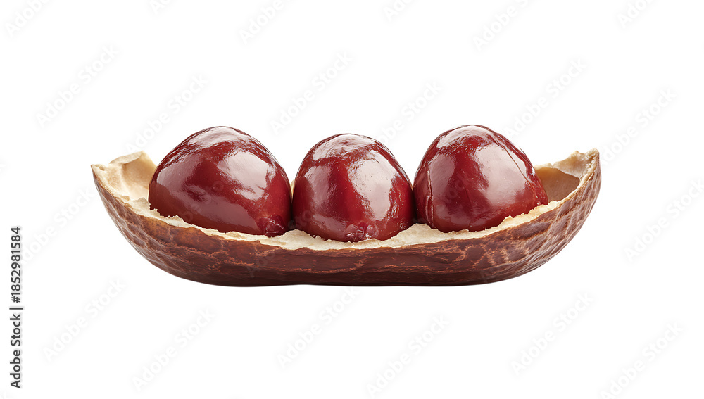Obraz premium Three red peanuts in brown shell isolated on a transparent background image