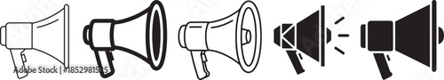 Public Address Megaphone and Loudspeaker Icon Set for Marketing Communication Protest Announcement and Sound Volume Notification Application Design