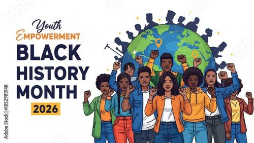 Youth empowerment black history month 2026 celebration with diverse group of young people