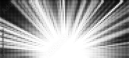 Halftone dots lightning explosion pop art comic background. Vector Illustration