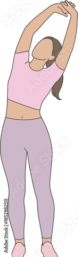 Woman performing arm stretch, part of a daily healthy exercise routine, fitness and wellness illustration, yoga and stretching concept, active lifestyle, and body care artwork.