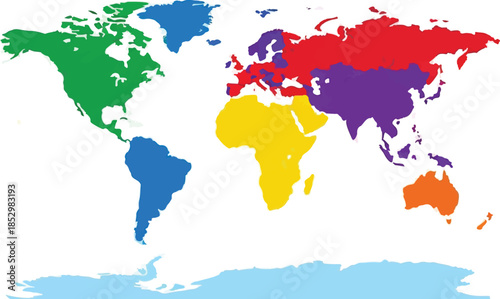 Colorful World Map Vector Illustration with Distinct Continents Isolated on White