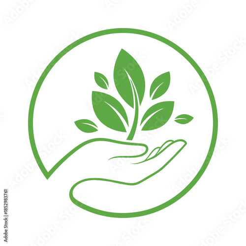 Green hand holding green leaves