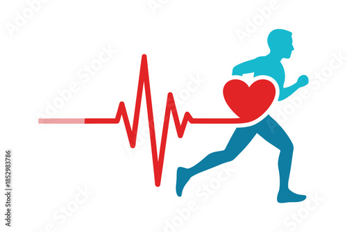 Running man and a heart beat monitor line.