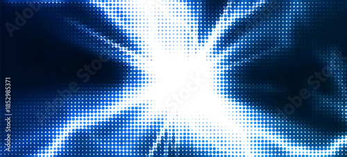 Halftone dots lightning explosion pop art comic background. Vector Illustration