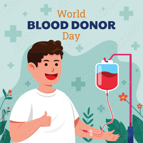 World Blood Donor Day Vector Illustration with Blood Bag