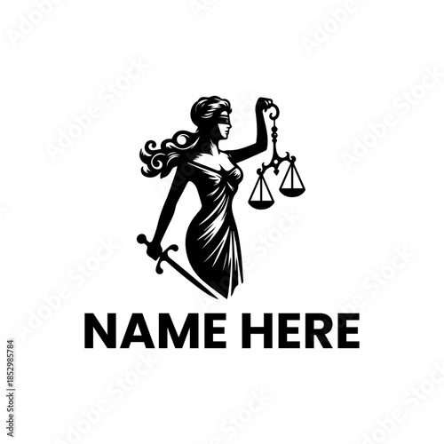 Powerful Lady Justice Silhouette Logo Design Symbolizing Impartiality and Legal Wisdom. Ideal Vector Icon for Law Firms, Attorneys, and Justice-Related Services