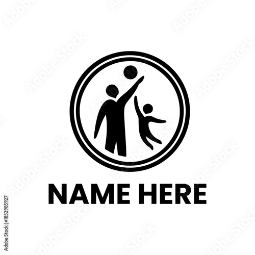 Family playing basketball graphic logo design, two people playing with a ball in a circle
