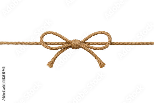 Rustic jute twine bow with horizontal rope isolated on transparent background isolated on transparent background