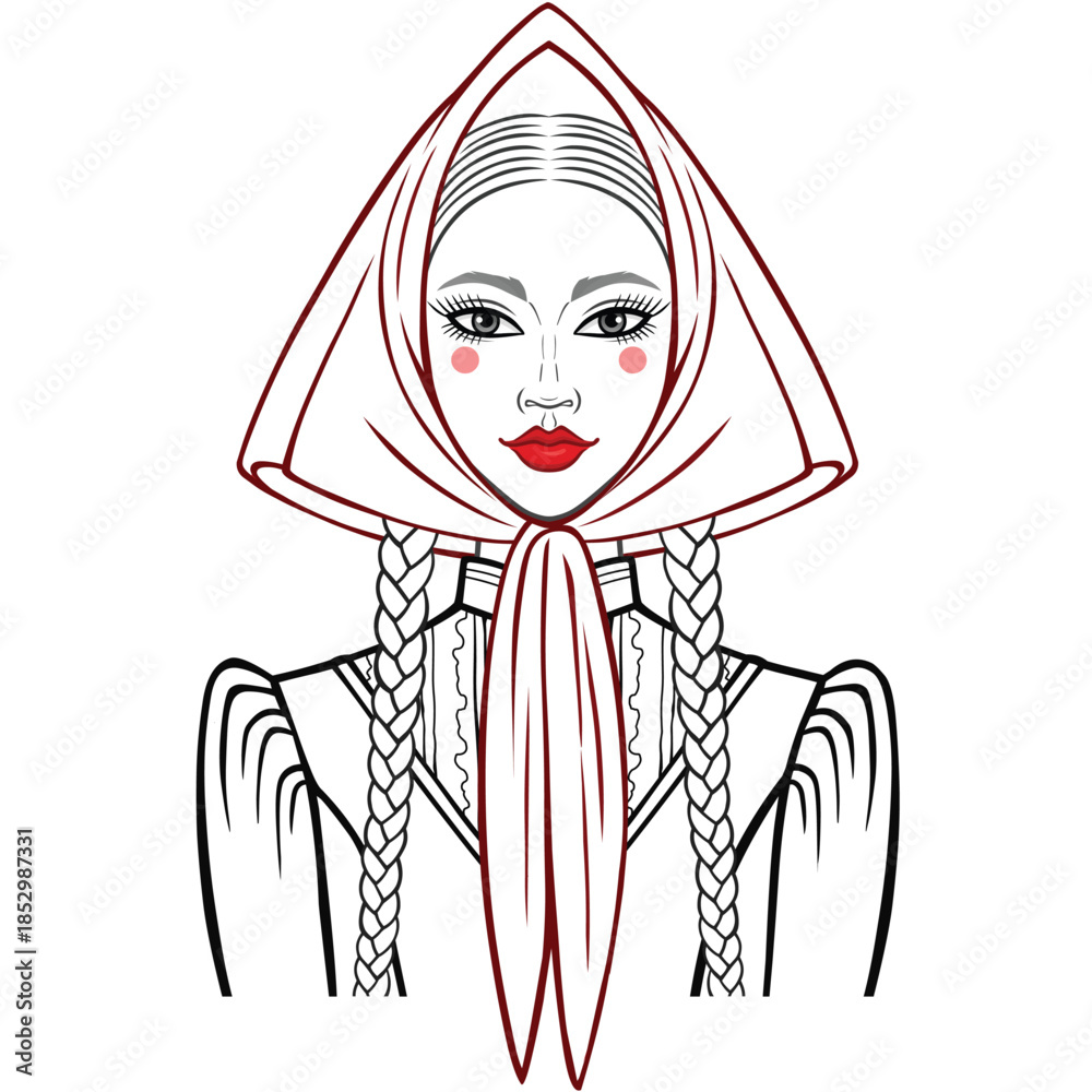 custom made wallpaper toronto digitalLinear drawing: a girl in old clothes. Vector illustration.