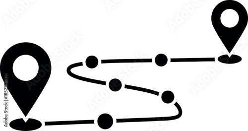 Delivery route map silhouette with location pin markers icon