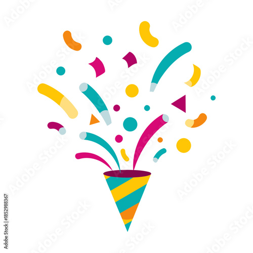 Vibrant confetti explosion from a festive popper for joyous celebrations