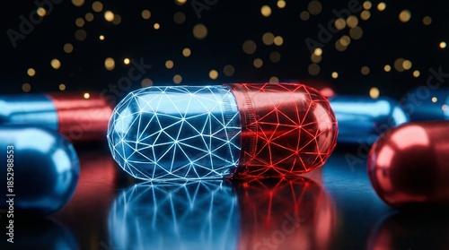 Futuristic medical capsule macroshot laboratory setting digital artwork high-tech environment close-up view innovative concept