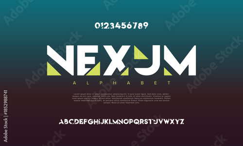 Abstract digital technology logo font alphabet. Minimal modern urban fonts for logo, brand etc. Typography typeface uppercase lowercase and number. vector illustration