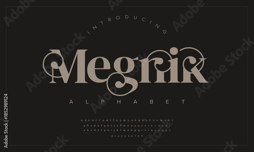 Minimalist luxury serif letter font. Elegant fashion inspired alphabet for wedding, branding, decorative logos, and vintage classic typography. Vector illustration. 