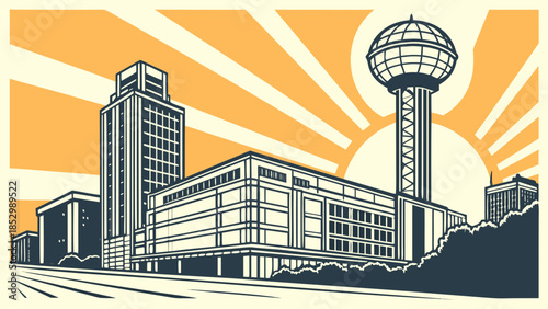 Knoxville skyline, tennessee with sunsphere and skyscrapers, highlighting architectural beauty. Ideal for city tourism promotions or travel editorials.