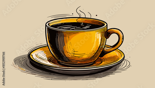 Elegant Coffee Cup Illustration with Steaming Hot Brew.