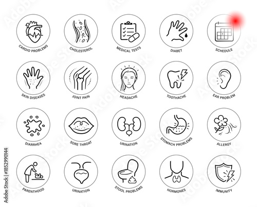 Medical diagnostic set icons. Vector elements. Perfect for health and wellness and pharmacy graphics, this versatile icon set is ideal for health projects. EPS10.