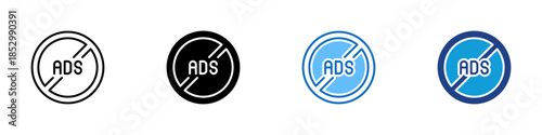 Ad Block Multiple Style Icon Design Vector - Prohibited advertising symbol representing ad blocking and restricted advertisements