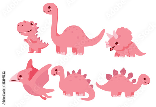 Pink dinosaur valentines flat illustration