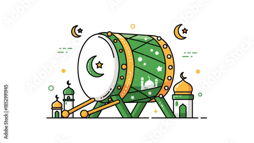 Celebratory musical instrument with celestial motifs in festive setting for