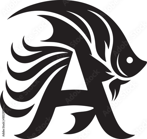 Elegant angelfish letter logo design in a black silhouette