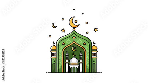 Elegant Islamic Mosque Illustration with Night Sky Elements for Cultural Design