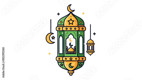 Festive Islamic Lantern Diffused Light Decor with Crescent Moons and Stars