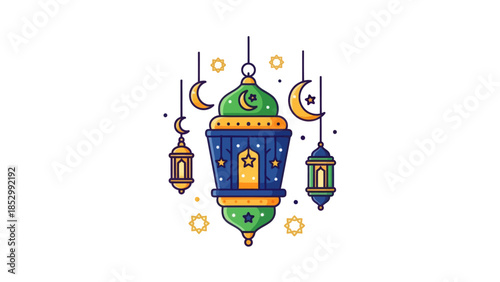 Colorful Ramadan Lanterns with Crescent Moons and Stars for Celebrations