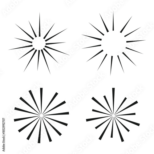 Dashed and dotted line rippled radial rounded circle. Circular line pattern resembling sunshine light rays. Eps 10